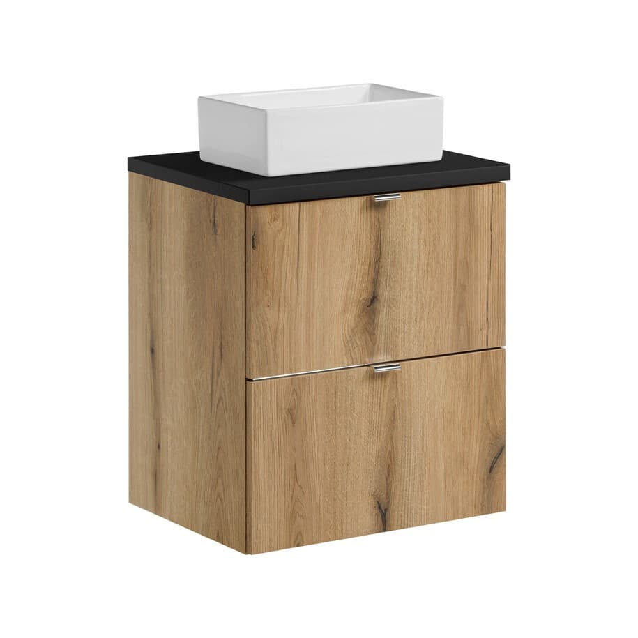 Závesná skrinka Nova Oak Gaja I s doskou a umývadlom 50 cm dub coast evoke/čierna