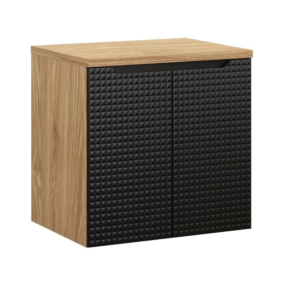 Závesná skrinka pod umývadlo Luxor Black II s doskou 60 cm čierna/dub olejovaný