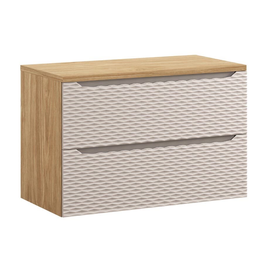 Závesná skrinka pod umývadlo Ocean Beige s doskou 90 cm béžová/dub olejovaný