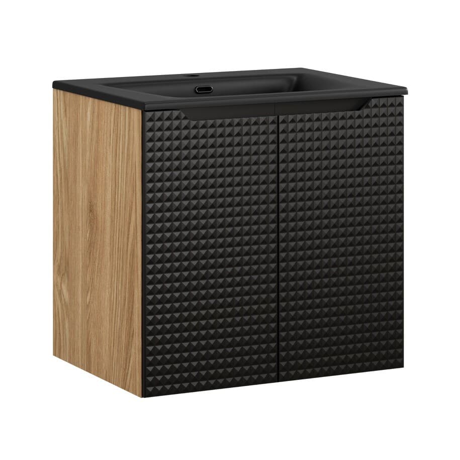 Závesná skrinka Luxor Black Sky II so zápustným umývadlom 60 cm čierna/dub olejovaný