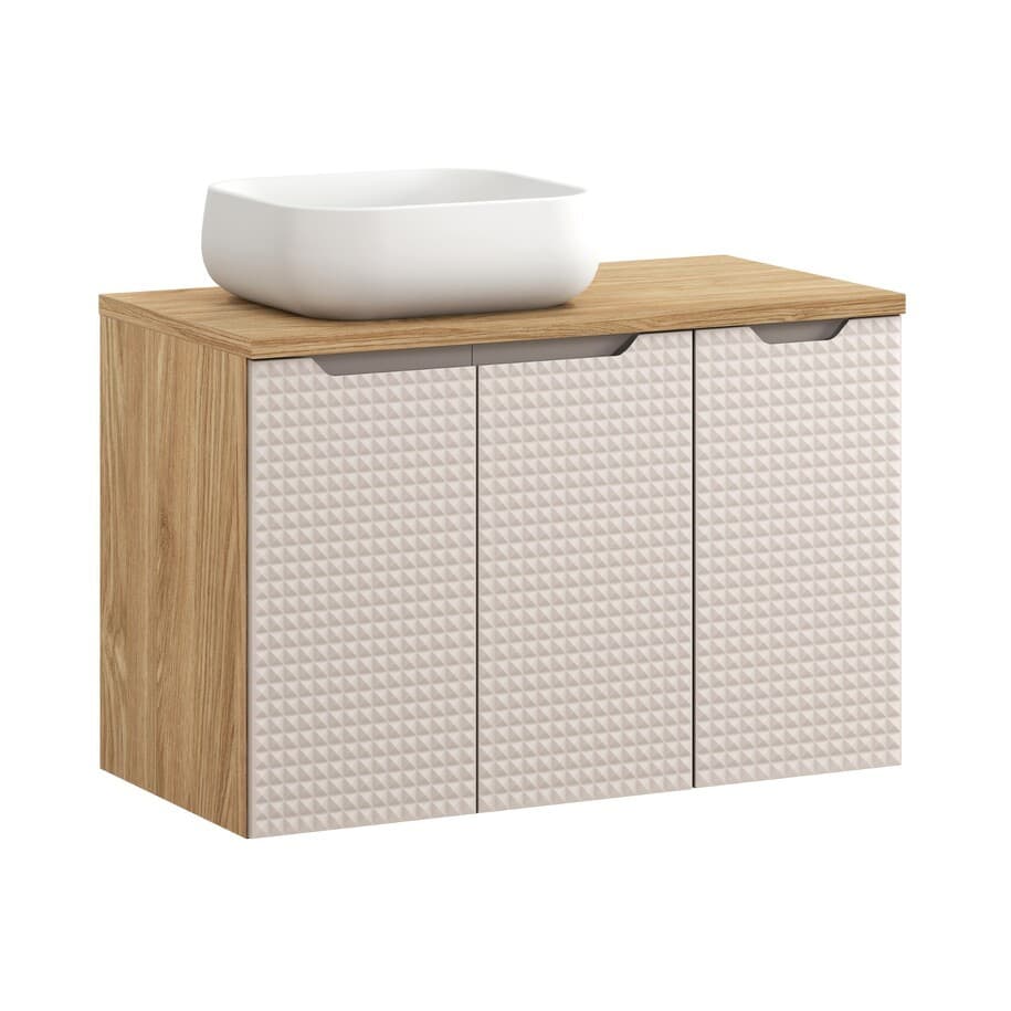 Závesná skrinka Luxor Beige s doskou a umývadlom 90 cm béžová/dub olejovaný