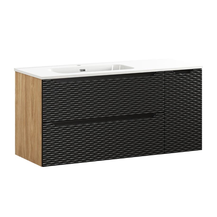 Závesná skrinka Ocean Go so zápustným umývadlom 120 cm čierna/dub olejovaný