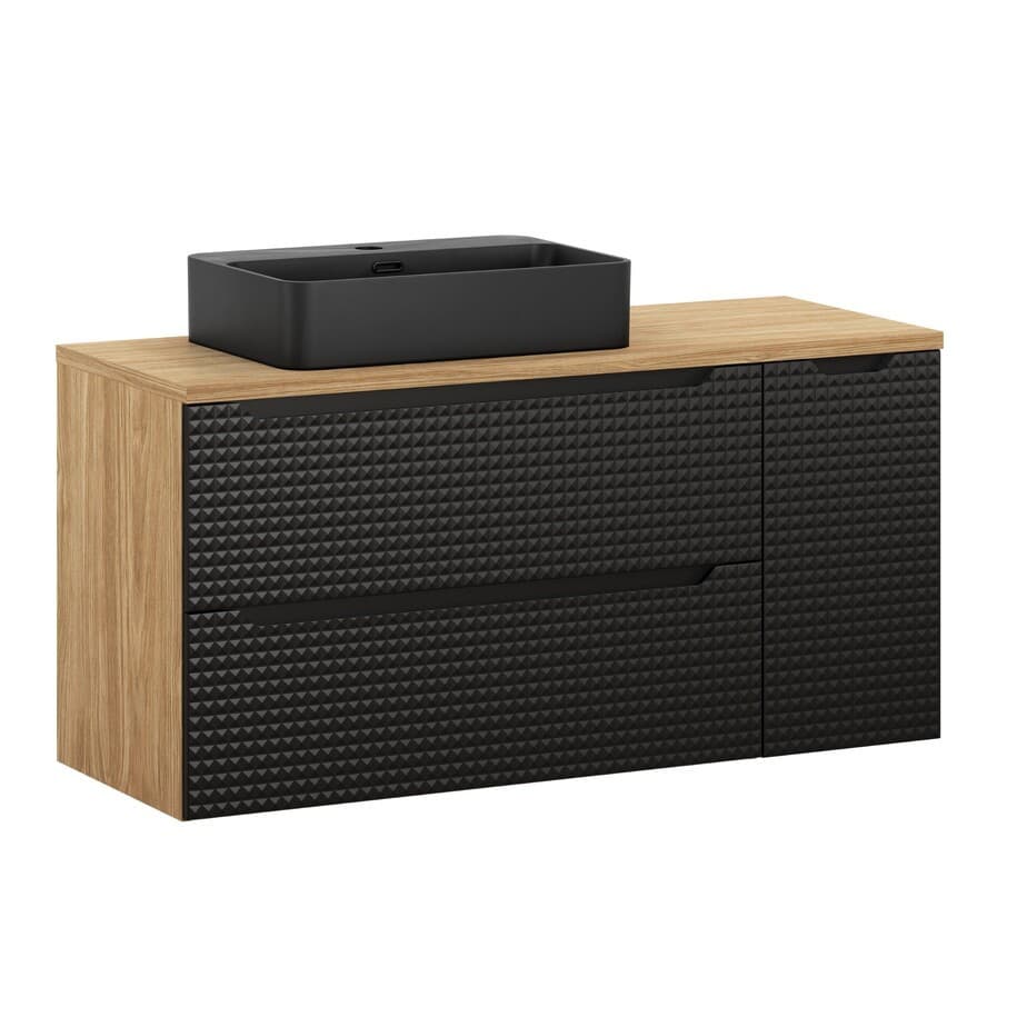 Závesná skrinka Luxor Black Trust s doskou a umývadlom 120 cm čierna/dub olejovaný