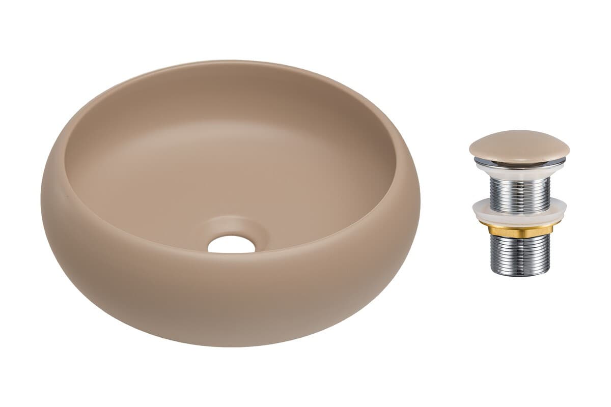 Súprava keramického umývadla s výpusťou WIKI 36 cm cappuccino