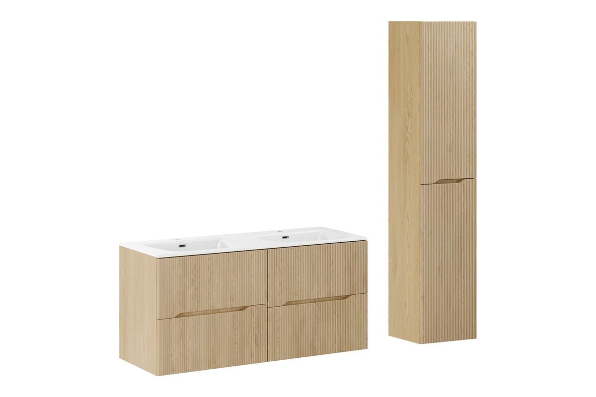 Kúpeľňová zostava Nordic so skrinkami a zápustnými umývadlami 120 cm dub cremona