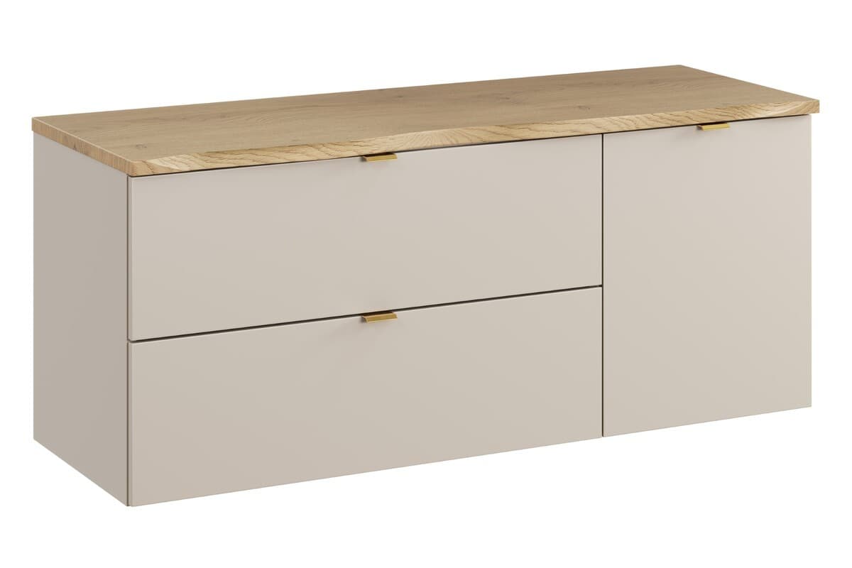 Závesná skrinka pod umývadlo Dalia Cashmere Nature s doskou a košom na prádlo 120 cm béžová/dub cremona