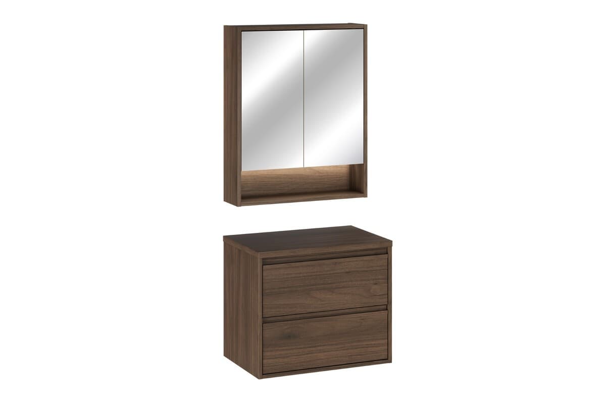 Kúpeľňová zostava Villa s doskou a zrkadlom 60 cm orech
