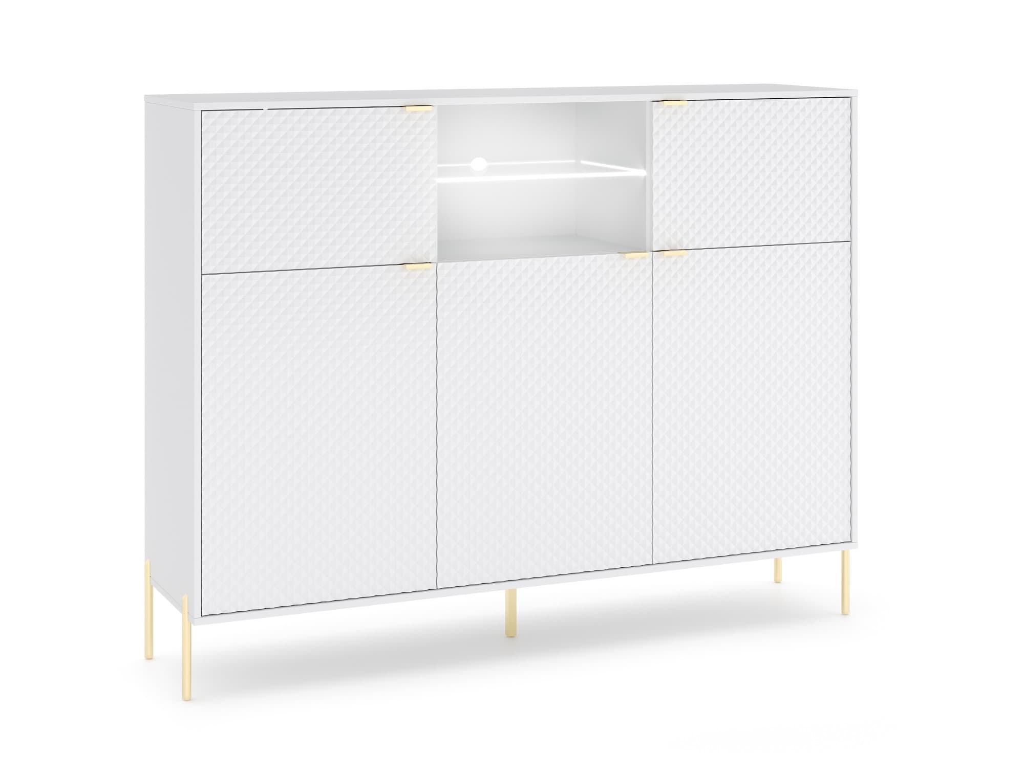 Komoda Diamond s LED osvetlením 153,9 cm biely lesk