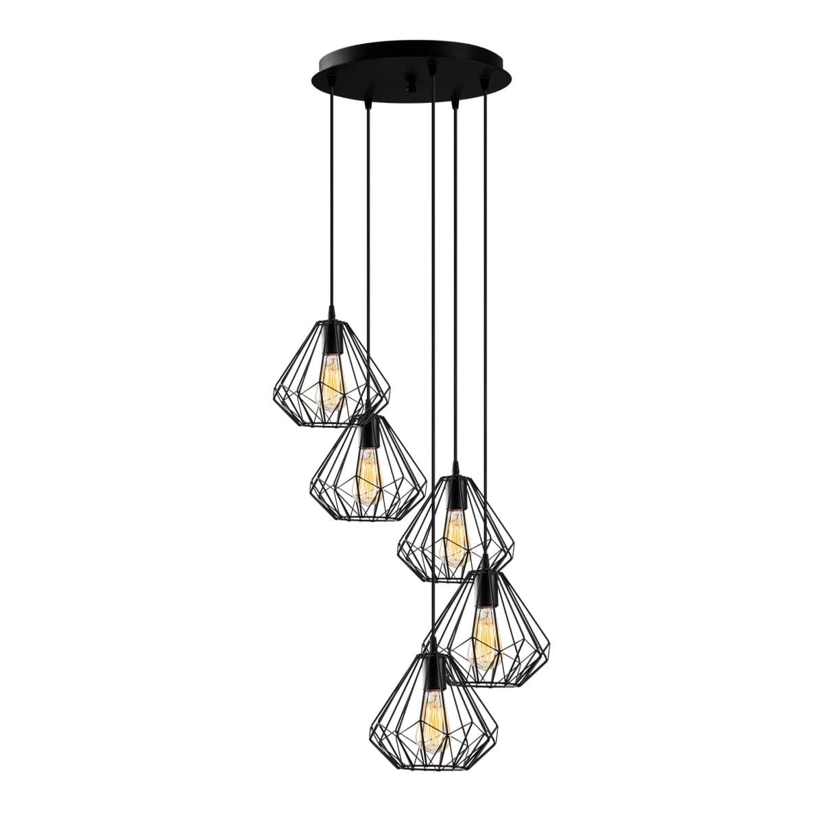 Závesný luster s 5 žiarovkami Diamond III čierny