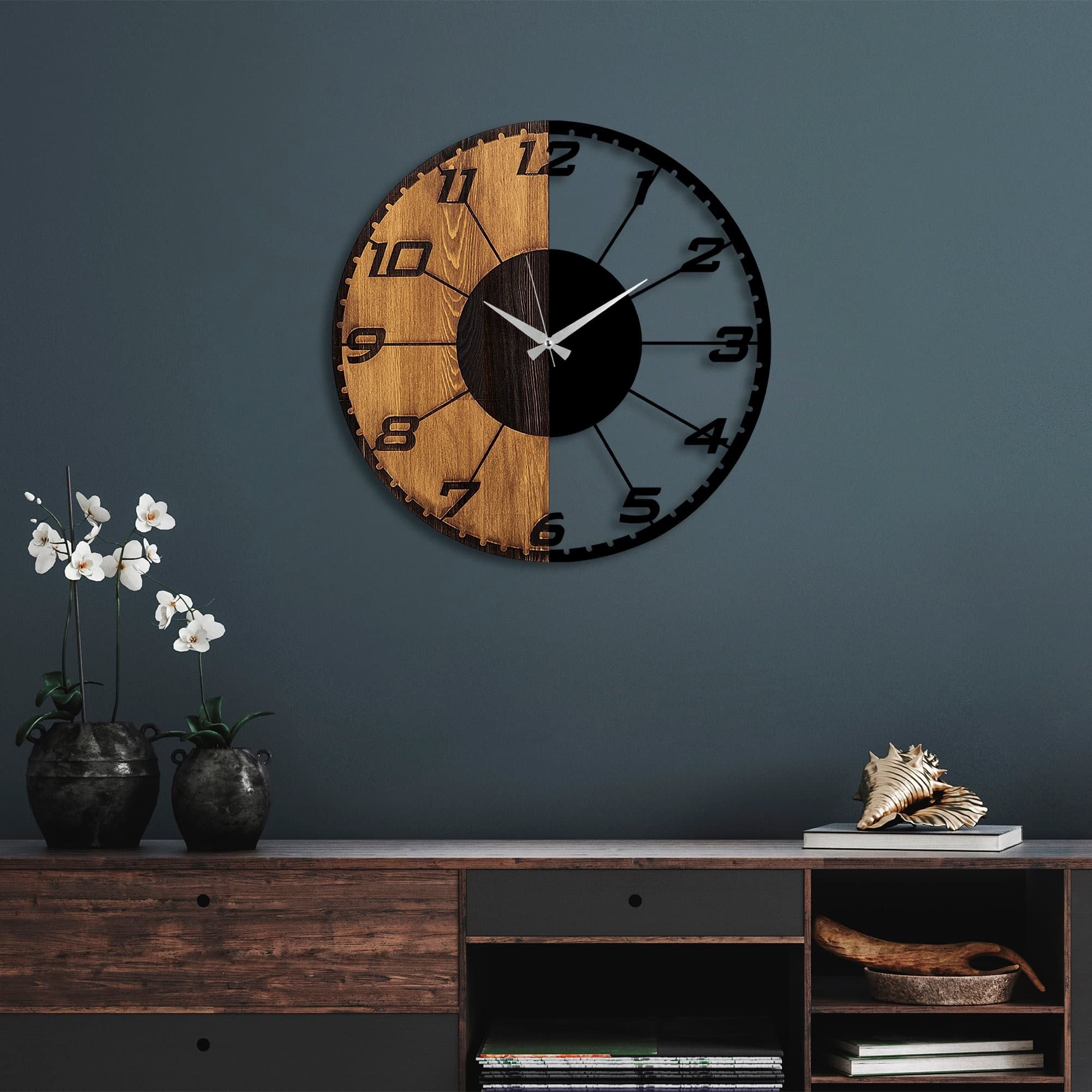 Dekoratívne nástenné hodiny WALLIE LINEAR 56 cm orech/čierne
