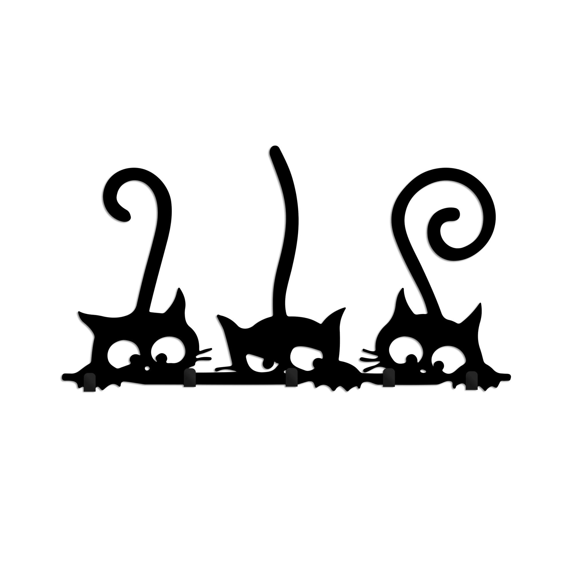 Nástenný kovový vešiak Cats 60 cm čierny