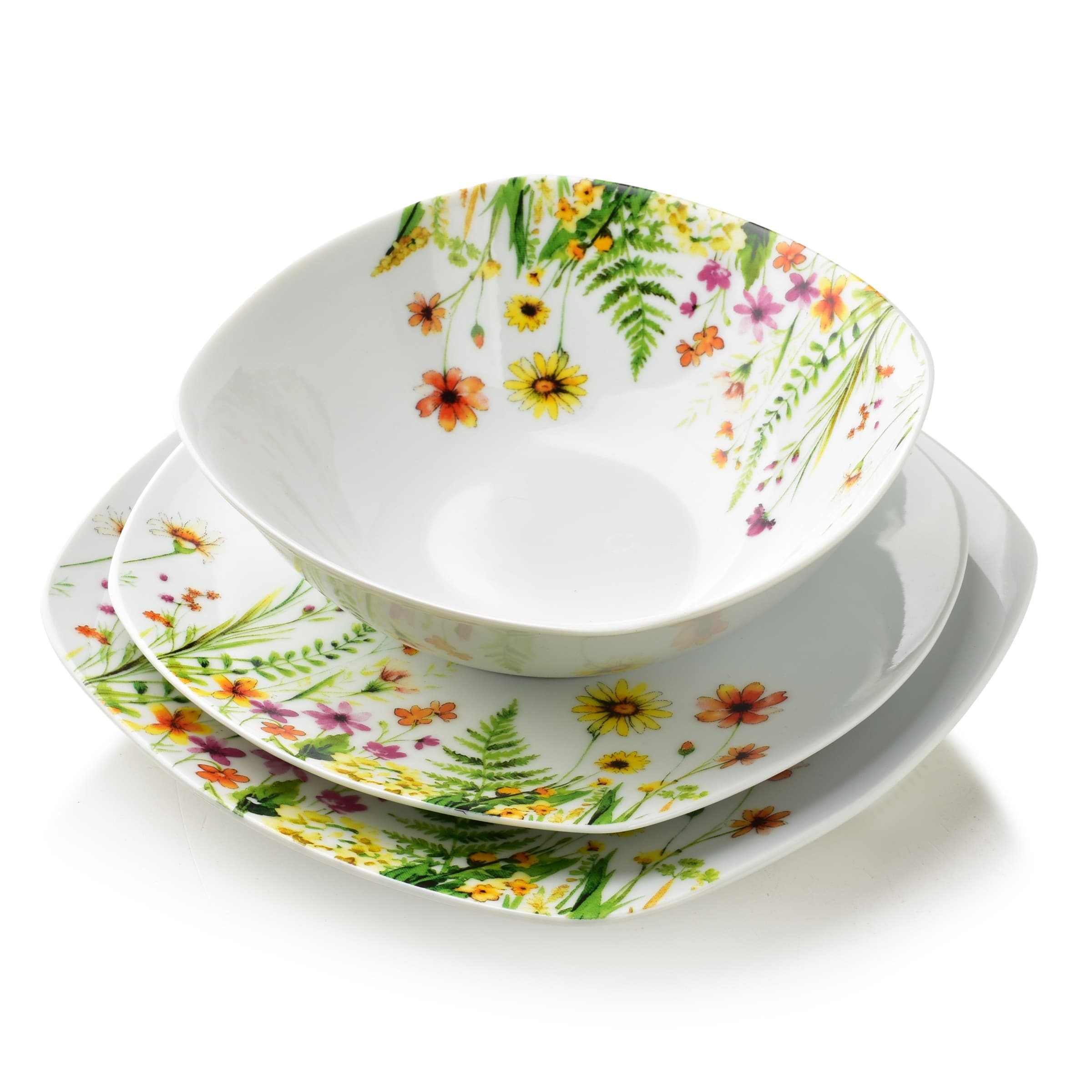 Porcelánová jedálenská súprava LEA Gelb 18 ks biela/zelená