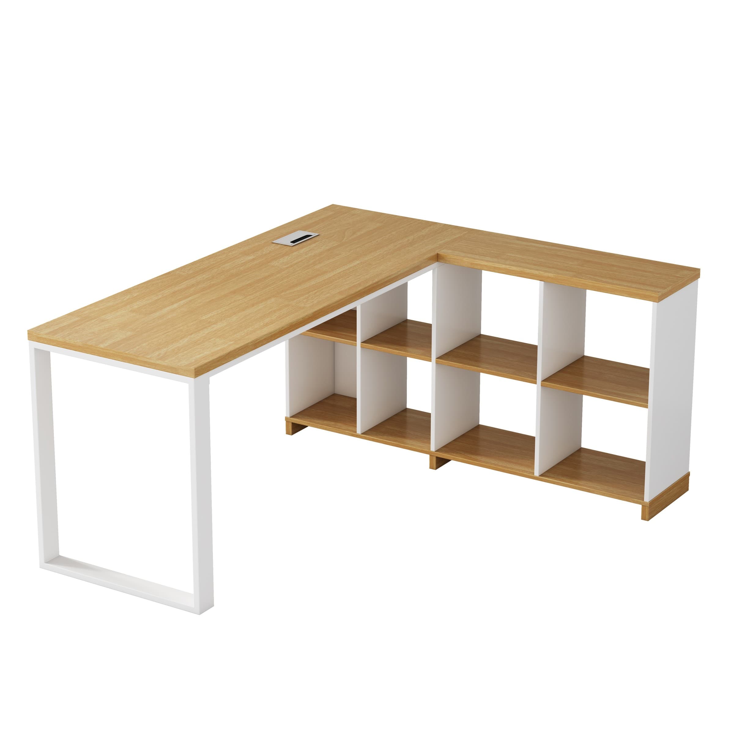 Rohový kancelársky stôl s regálom Houseland Nuvia Home 02 160 cm dub/biely