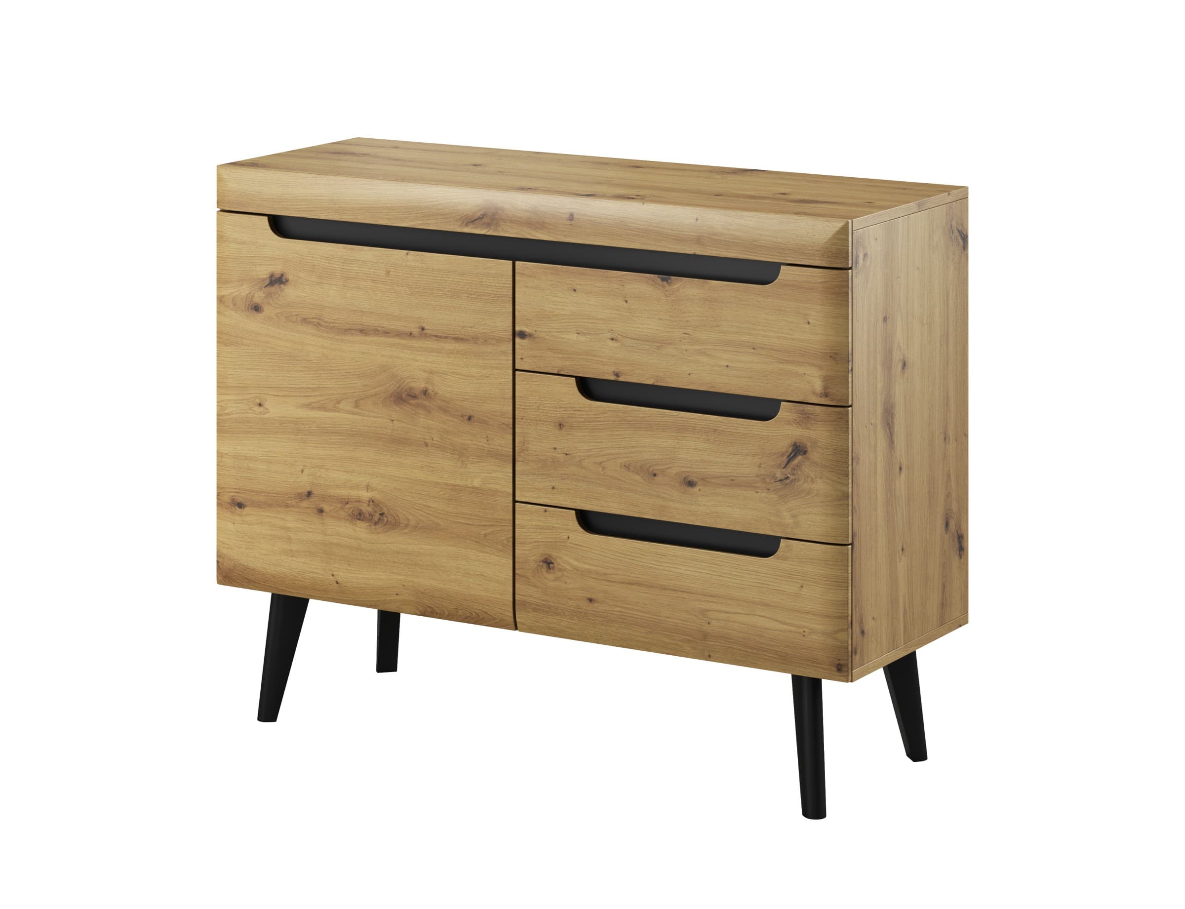 Komoda Nordi 107 cm so zásuvkami čierna/dub artisan