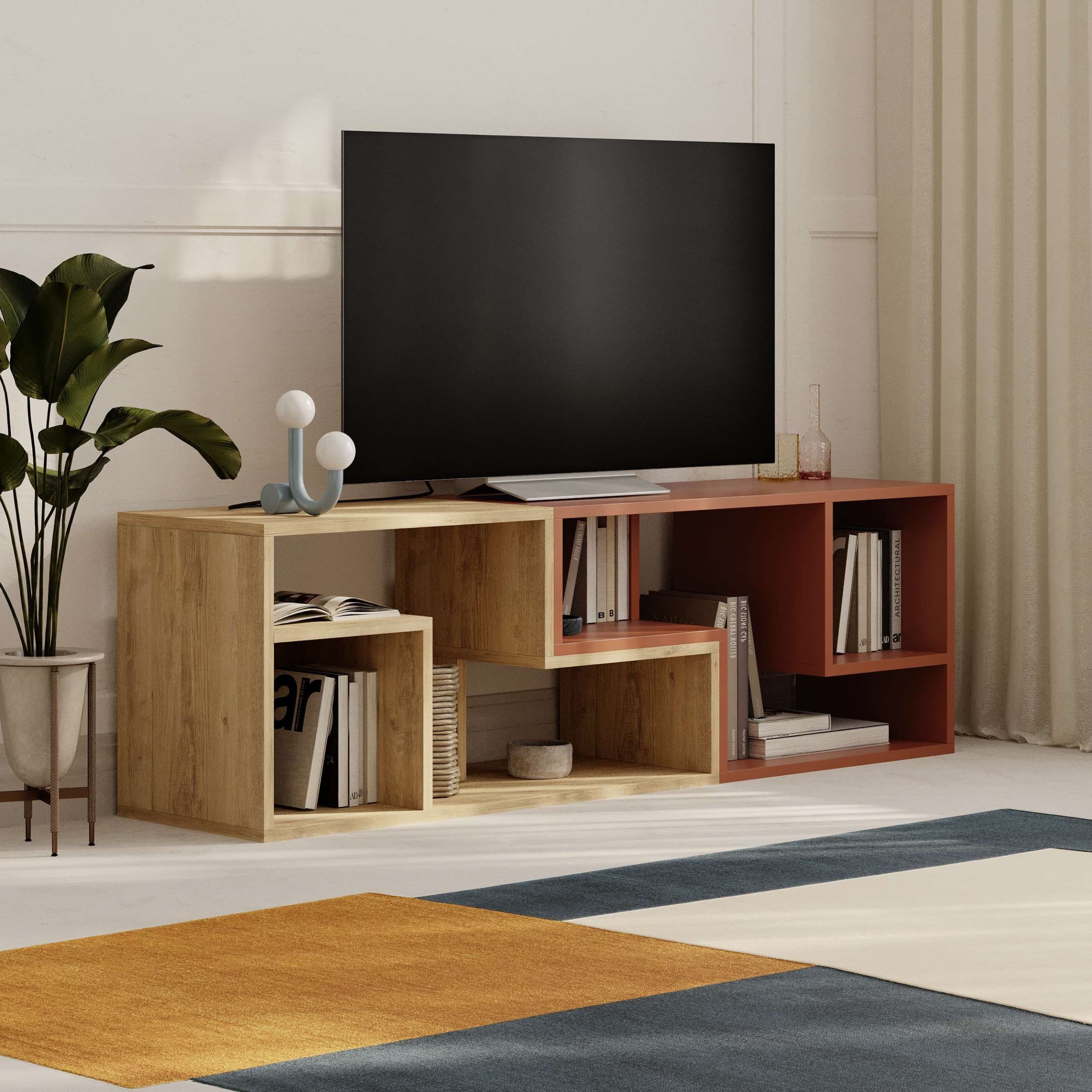 Televízny stolík Houseland Glis dub zafírový/škoricovo hnedý