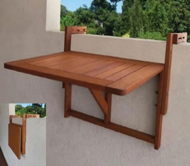 Kinekus Stôl na balkón sklápací 60x45cm IDA, na zábradlie, drevo