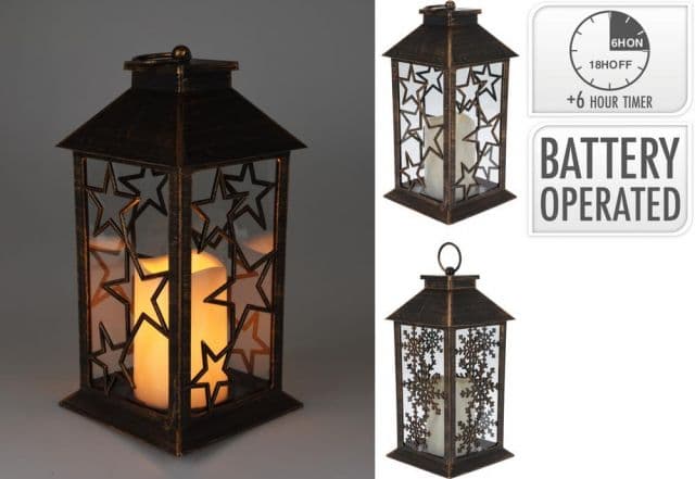 Kinekus Lampáš svietnik s LED sviečkou 14x14x28 cm plast/sklo čierny mix