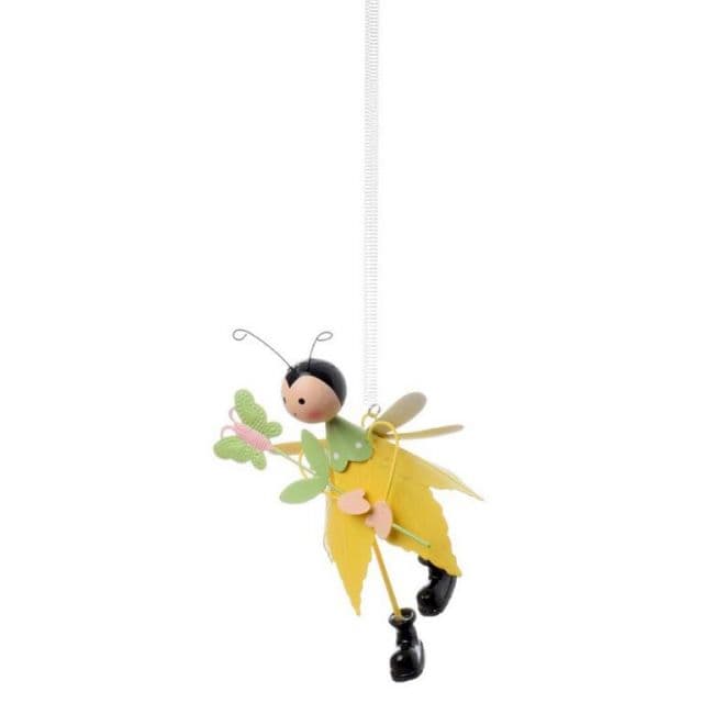 Kinekus Ozdoba závesná včela s motýľom 15cm, plech, žlto-zelená