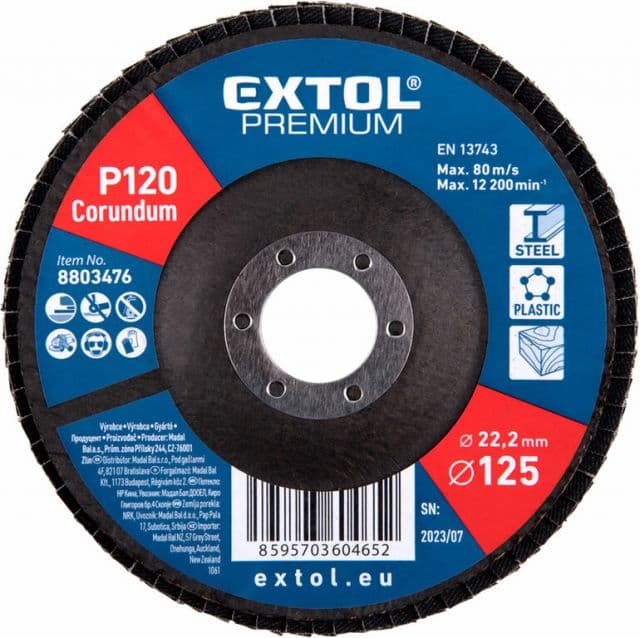 EXTOL PREMIUM Kotúč lamelový šikmý korunkový, P120, 125mm, d 22,2