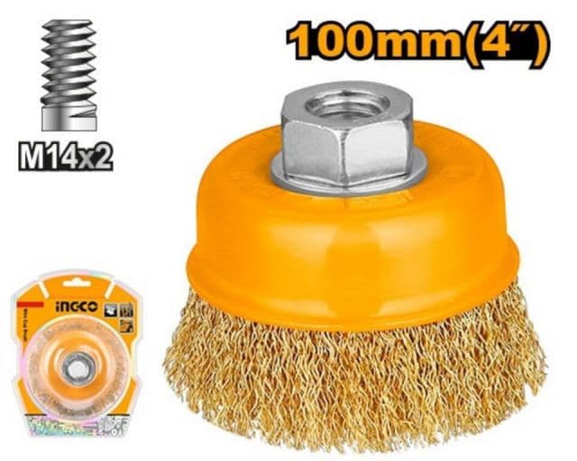 INGCO Kartáč rotačný hrnkový vlnitý, priemer 100mm, M14x2, INGCO