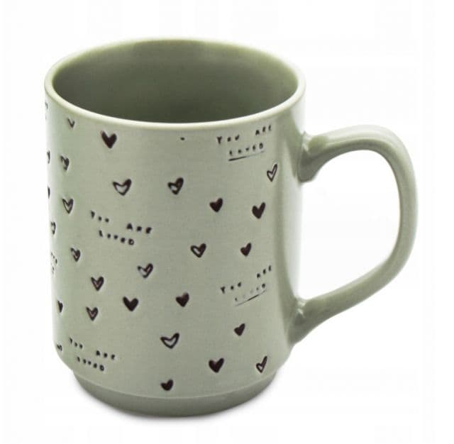 Kinekus Hrnček porcelánový 340ml, zelený, dekor srdiečka