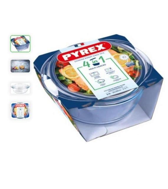 PYREX Misa zapekacia okrúhla s pokrievkou, 24x20x11cm, 1,6L+0,5L, sklo číre PYREX, spevnený obal KLC