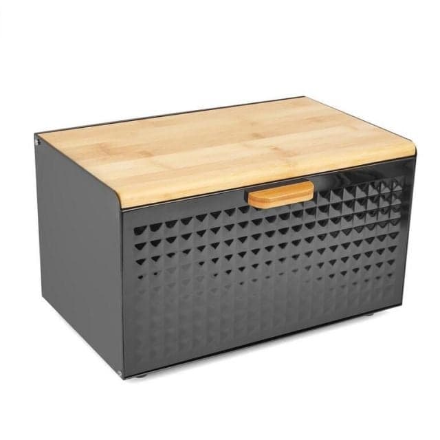 Kinekus Chlebník nerezový 35,5x21,5x21cm čierny / bambus