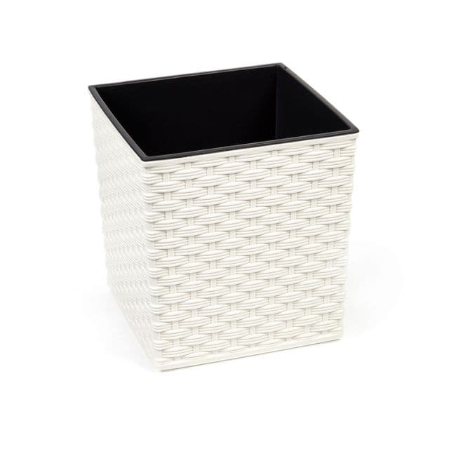 Kinekus Kvetináč plastový, dĺžka strany 25cm, JUKA, imitácia ratanu, biely