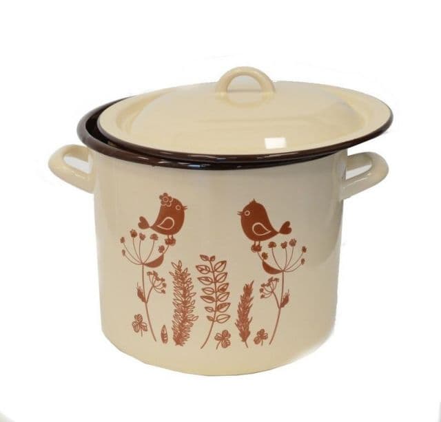 Kinekus Hrniec smaltovaný s pokrievkou 23cm, 8L, dekor Vtáčiky