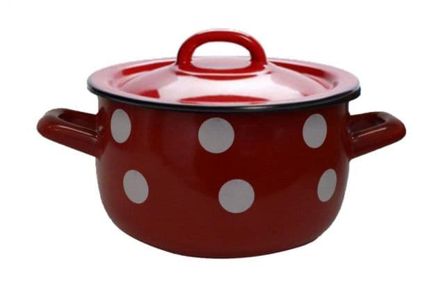 Kinekus Hrniec smaltovaný s pokrievkou, priemer 18cm, objem 2,6L, červený, dekor BODKY
