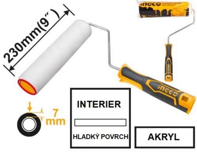 INGCO Valček s rúčkou, maliarsky, 230mm, INGCO, na hladký povrch