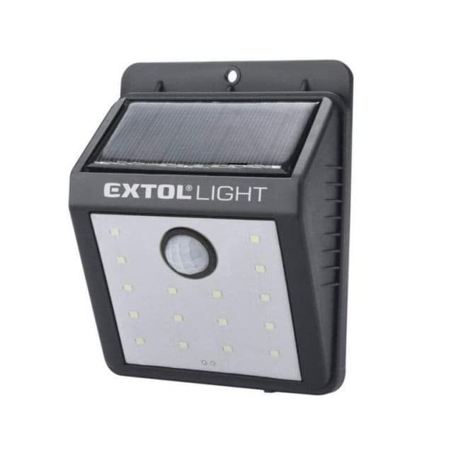 EXTOL LIGHT Svetlo LED nástenné so solar. panelom a pohyb. senzorom 120lm, 3,7V/0,5Ah Li-ion