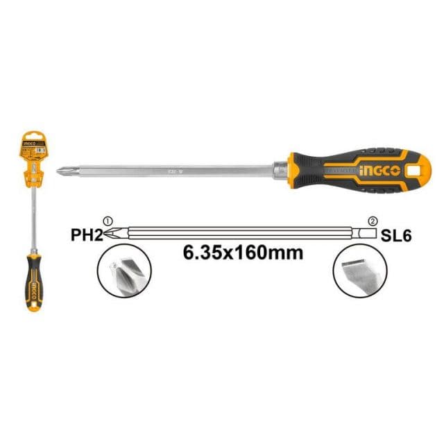 Kinekus Skrutkovač s obojstraným hrotom 6,3x160mm CrV INGCO