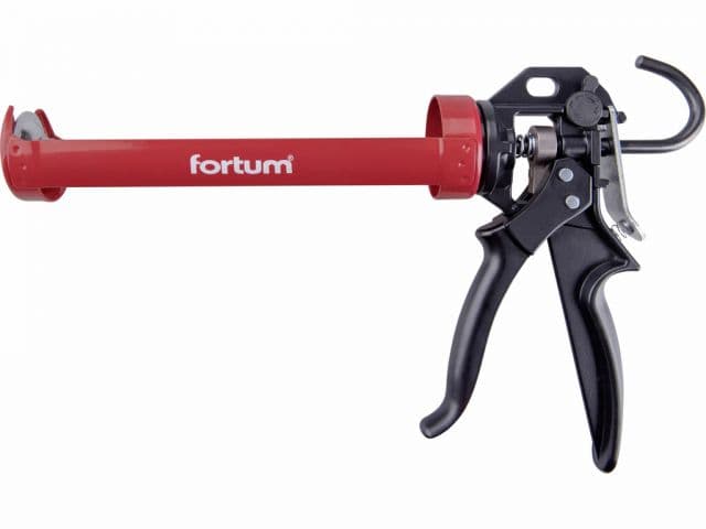 FORTUM Pištoľ na tmel poloskeletová kovová, 225mm, vypímateľný spätný posun