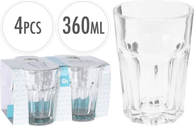 Kinekus Pohár na vodu, 360 ml, výška 12cm, sklo 4ks sada KLC