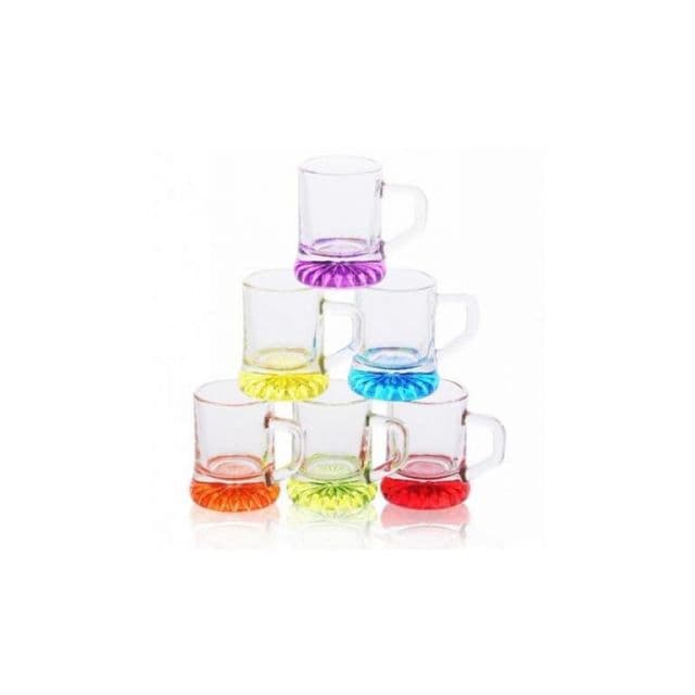 Kinekus Pohár 30ml, štamprlík, s uškom, sada 6ks, farebný spodok