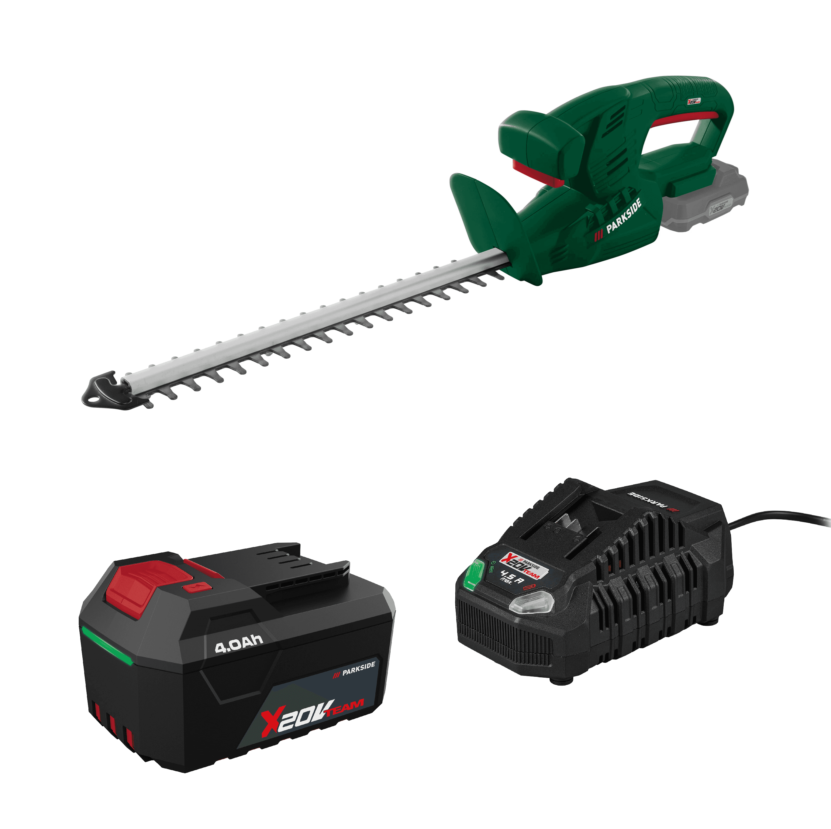 PARKSIDE® Aku nožnice na živý plot PAHS 35 A1 + Akumulátor 20 V/4 Ah PAP 204 A1 + Rýchlonabíjačka akumulátora 20 V/4,5 A PLG 20 C3