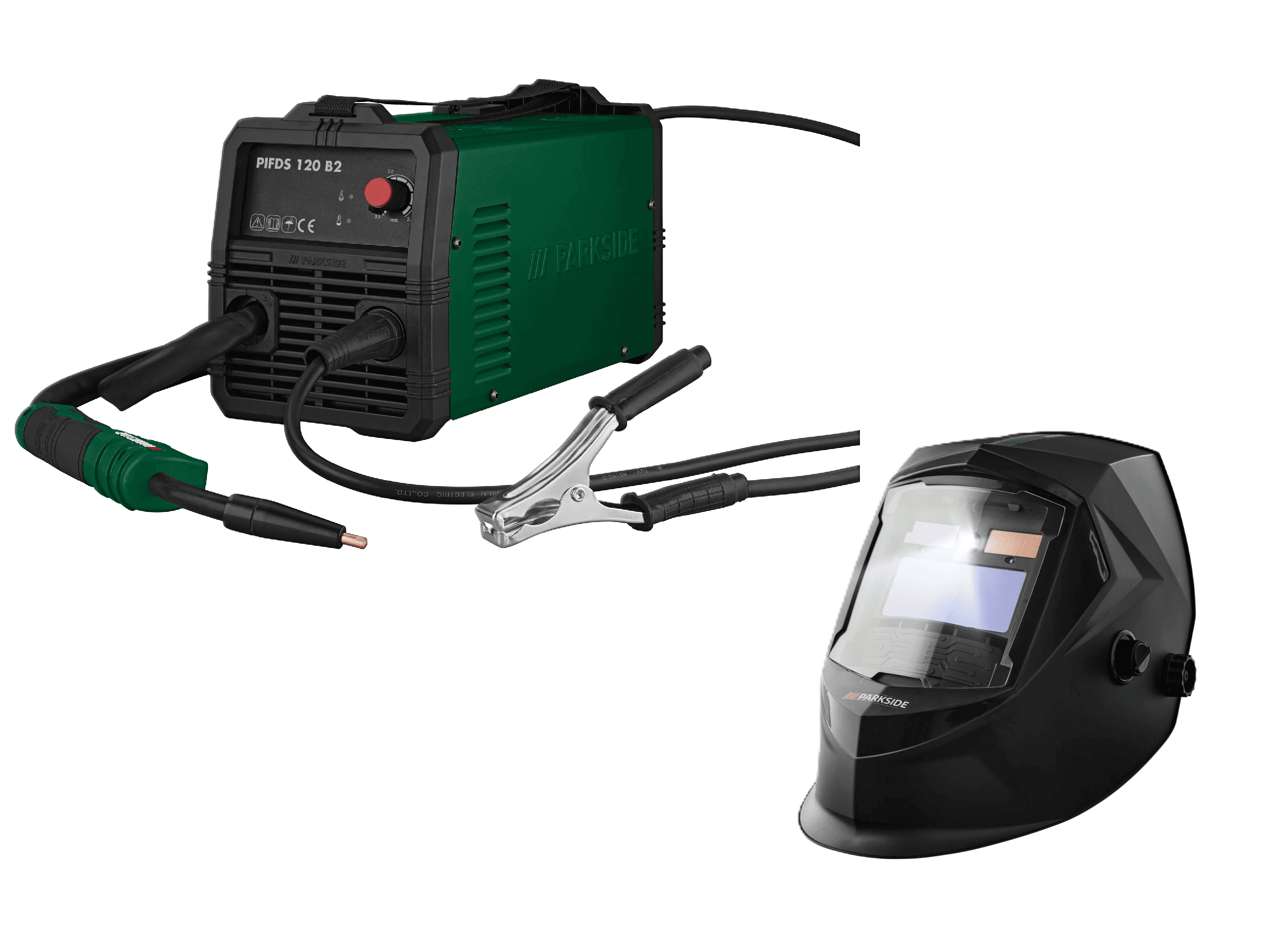 PARKSIDE® Invertorová zváračka na trubičkový drôt PIFDS 120 B2 + Automatická zváracia prilba PSHL 2 D1, čierna