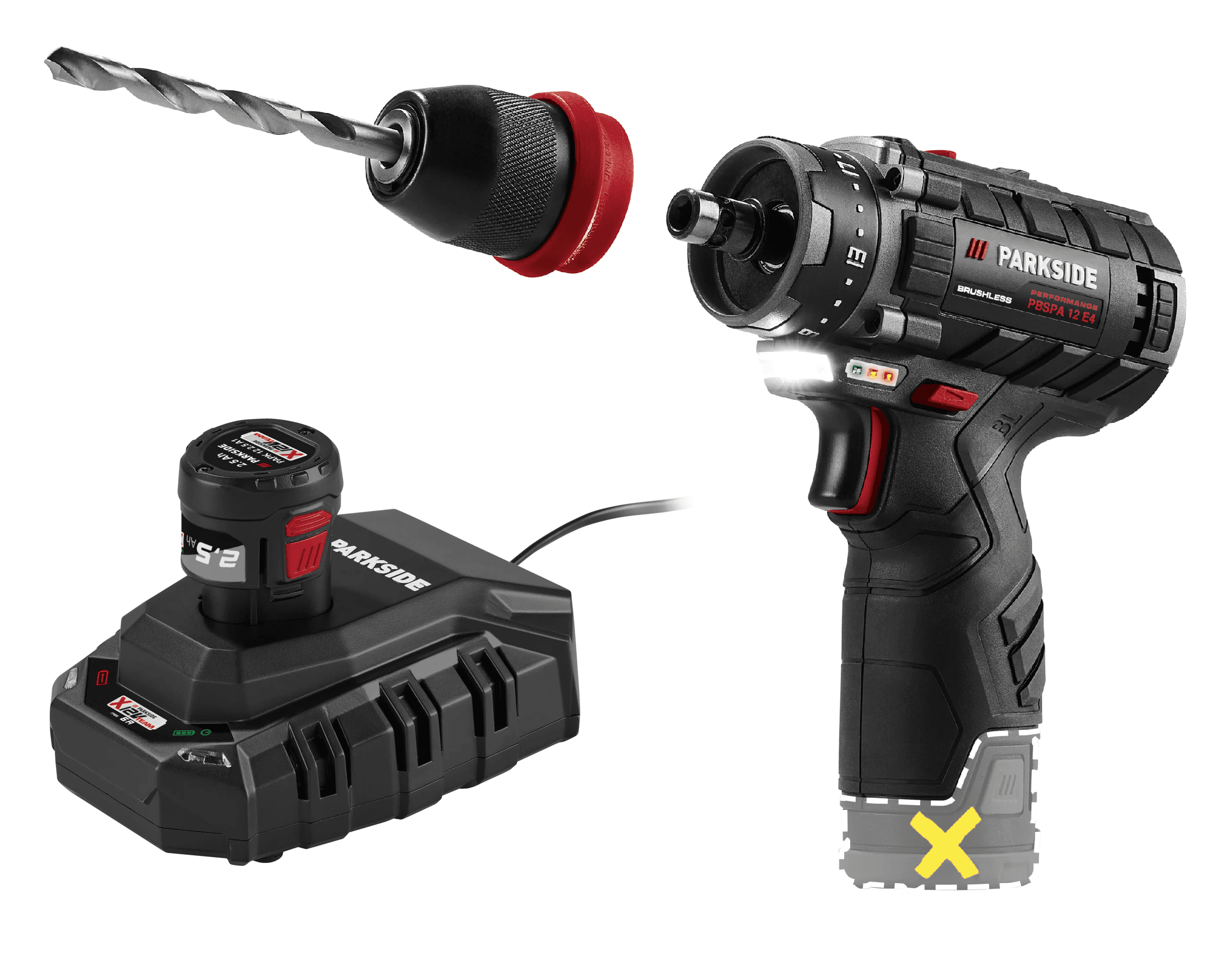 PARKSIDE PERFORMANCE® Aku vŕtací skrutkovač PBSPA 12 E4 + Akumulátor 12 V/2,5 Ah PAPK 12 2.5 B1 + Nabíjačka 6 A PLGK 12 6.0 B1
