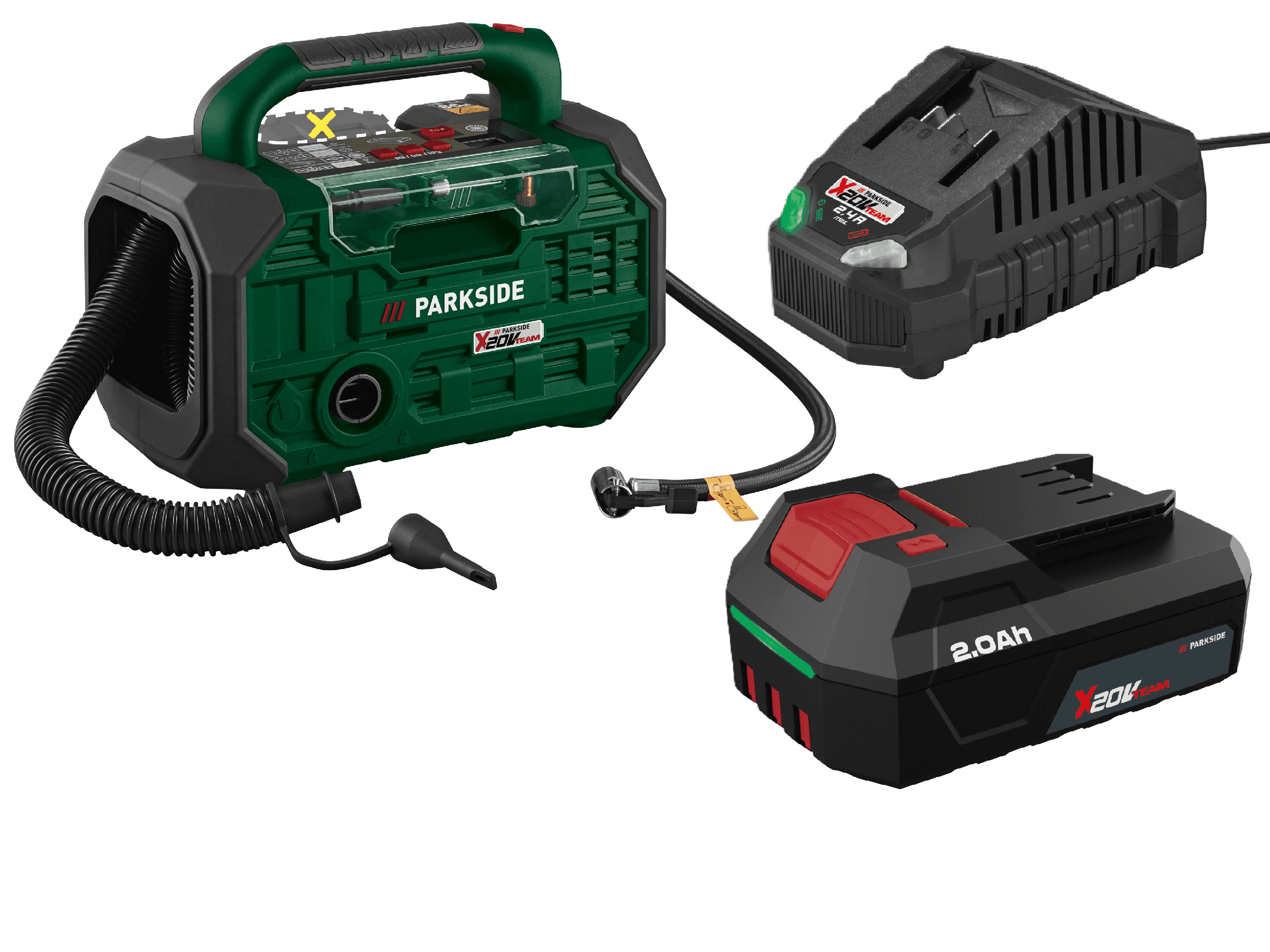PARKSIDE® Aku kompresor a pumpa 20 V + Akumulátor 20 V/2 Ah + Nabíjačka 20 V/2,4 A