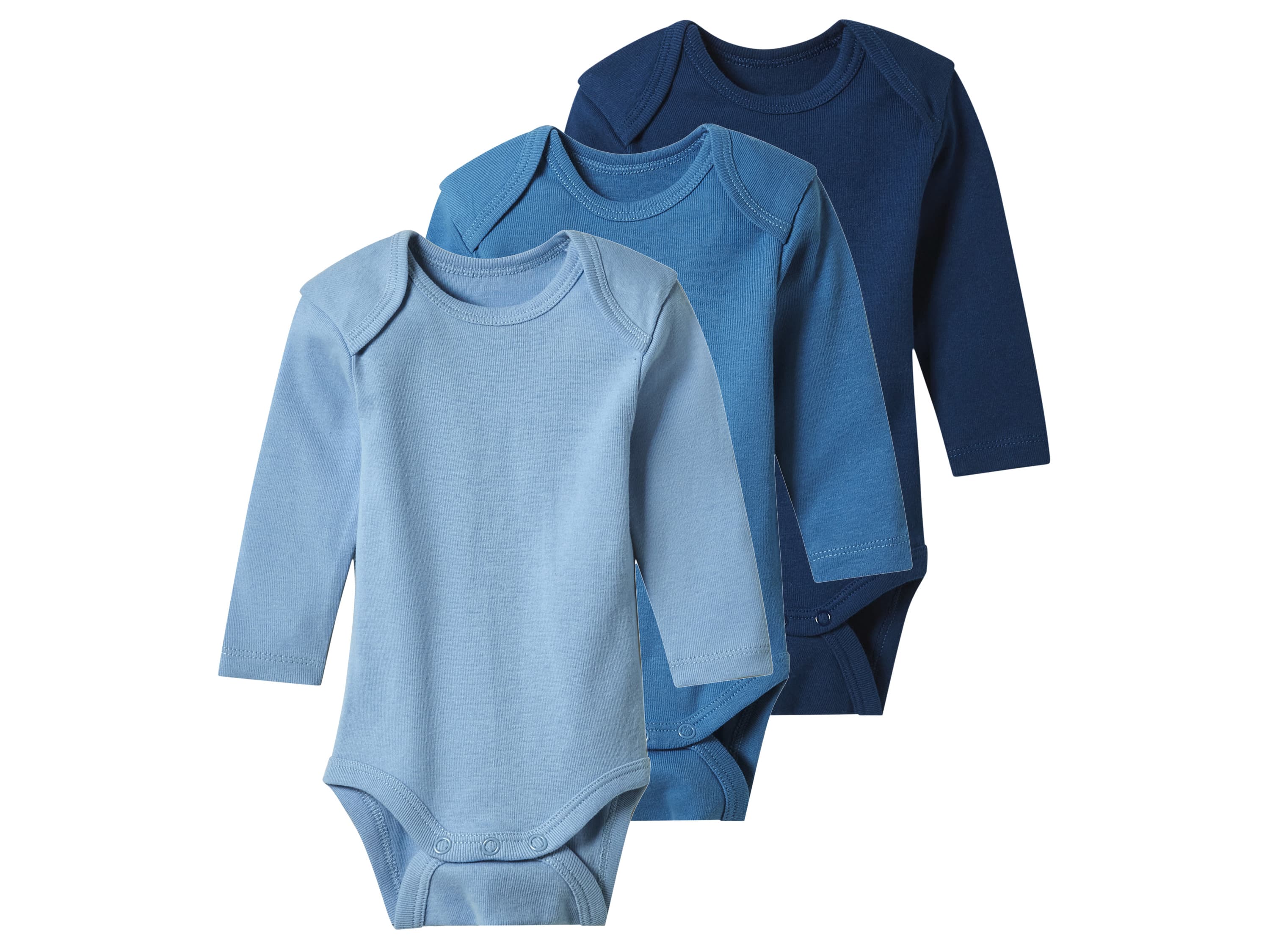 lupilu® Detské zavinovacie body pre bábätká, 3 kusy (tmavomodrá/modrá/svetlomodrá, 62/68)