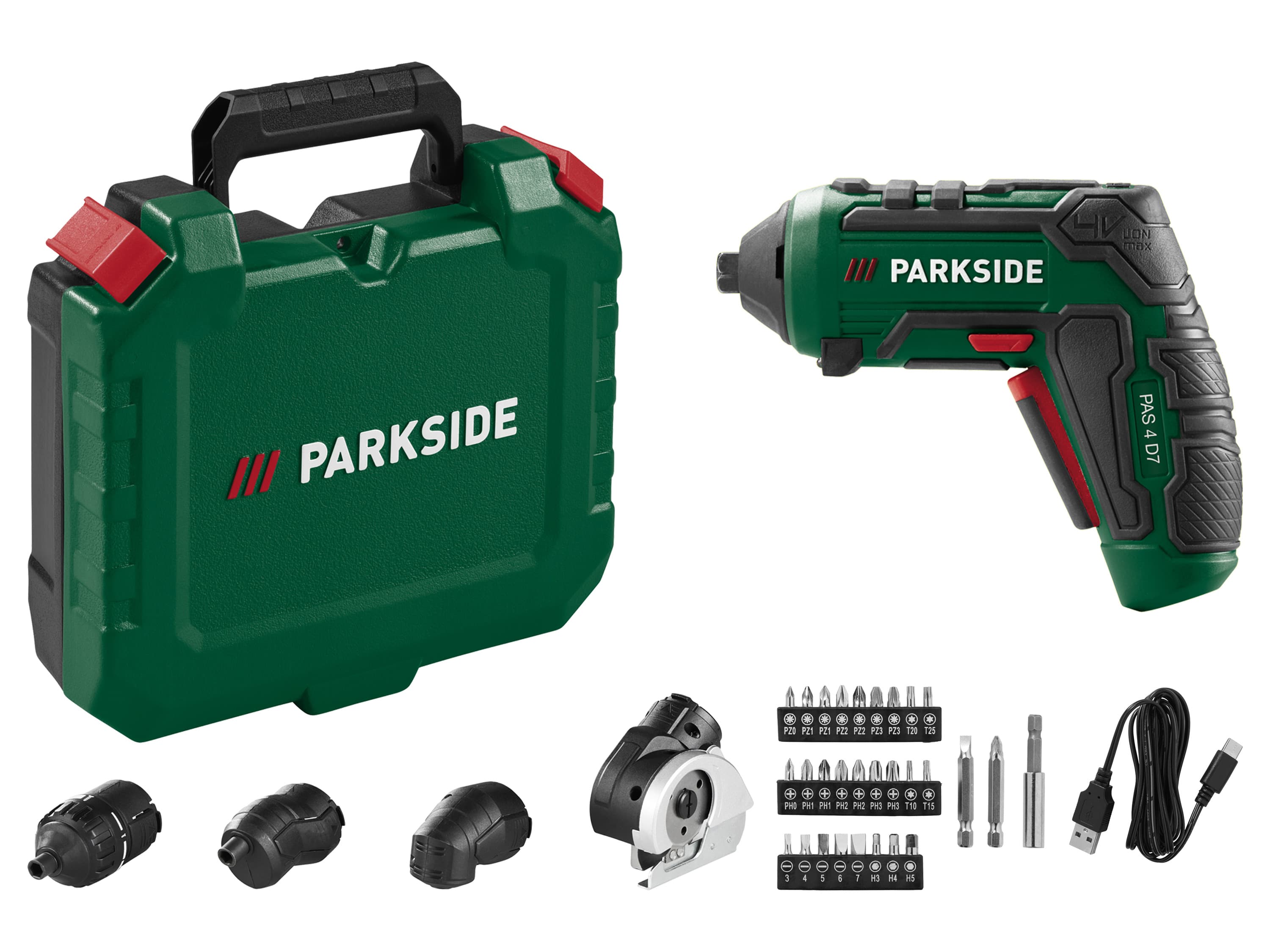 PARKSIDE® Aku skrutkovač s vymeniteľnými nadstavcami 4 V PAS 4 D7