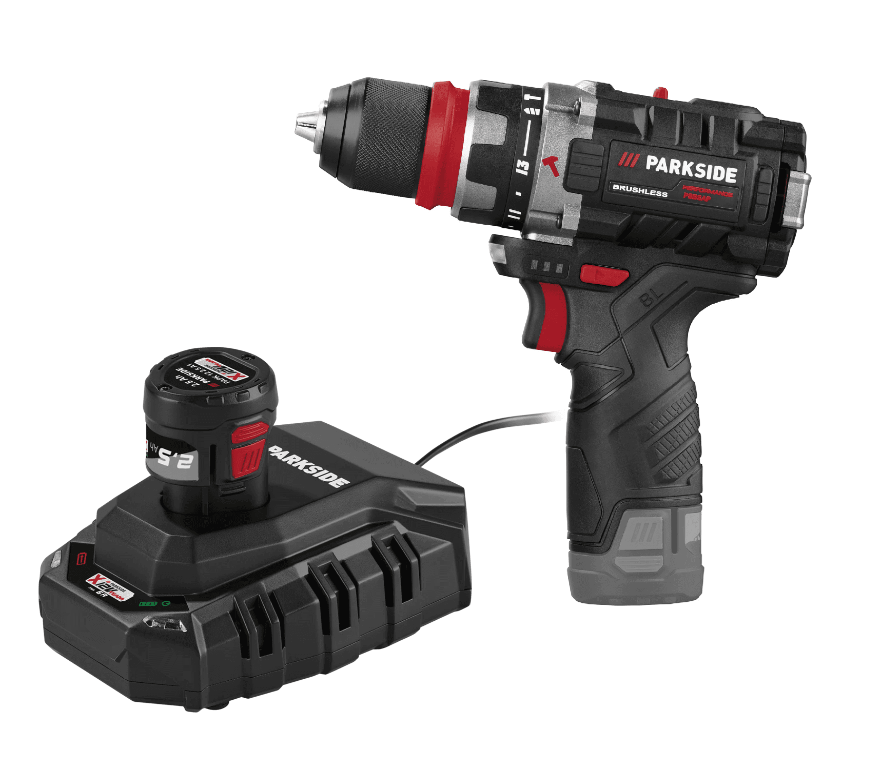 PARKSIDE PERFORMANCE® Aku príklepová vŕtačka 12 V PSBSAP 12 A1 + Akumulátor 12 V/2,5 Ah PAPK 12 2.5 B1 + Nabíjačka 6 A PLGK 12 6.0 B1