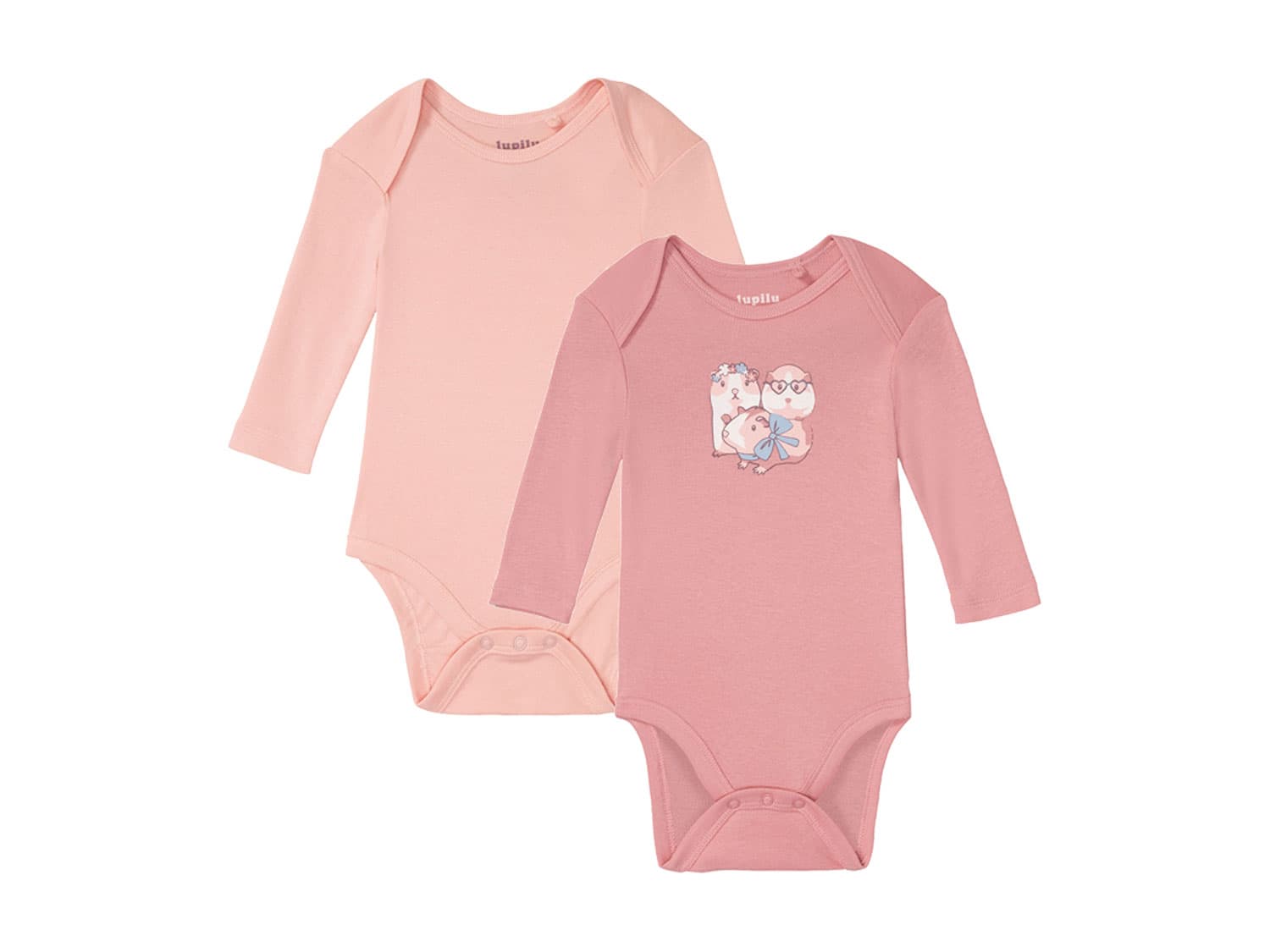 lupilu® Dievčenské body s dlhým rukávom pre bábätká, 2 kusy (bledoružová/ružová, 62/68)