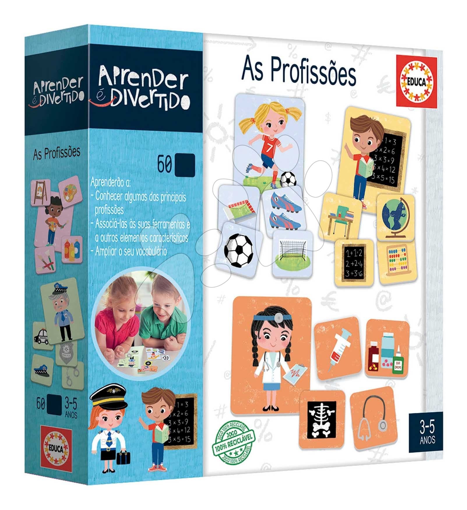 Náučná hra profesie The Professions Educa Učíme sa o povolaniach s obrázkami 60 dielov v portugalčine
