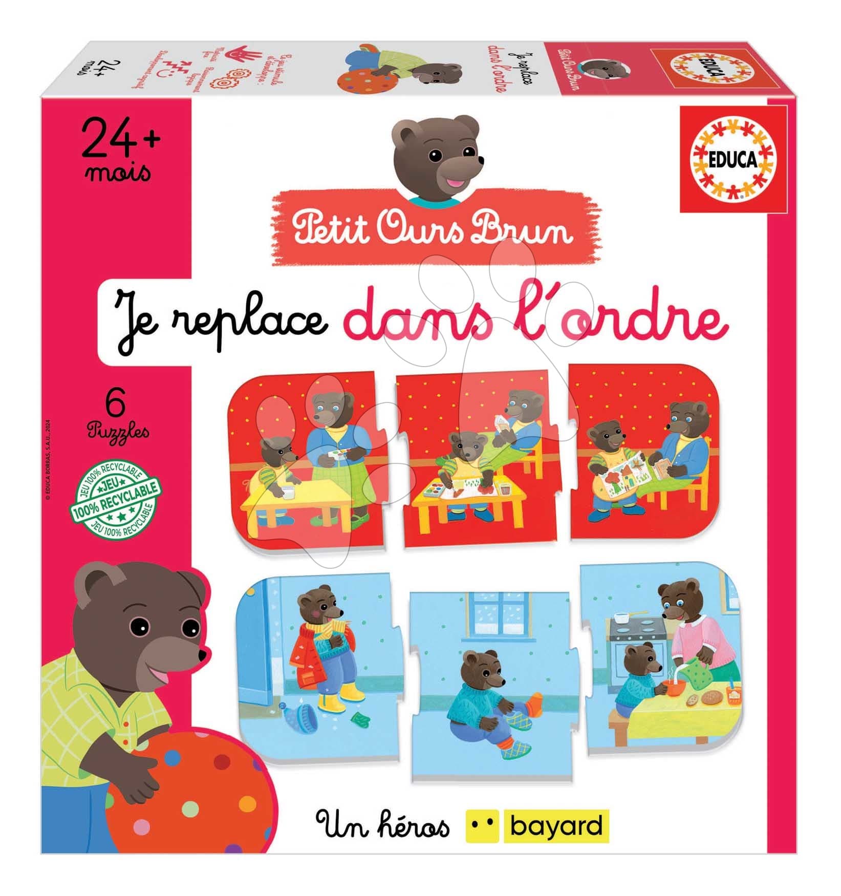 Náučná hra pre najmenších Je replace dans l´ordre Educa Učíme sa logicky vytvárať príbehy s medvedíkmi 6 puzzle dielikov od 24 mes