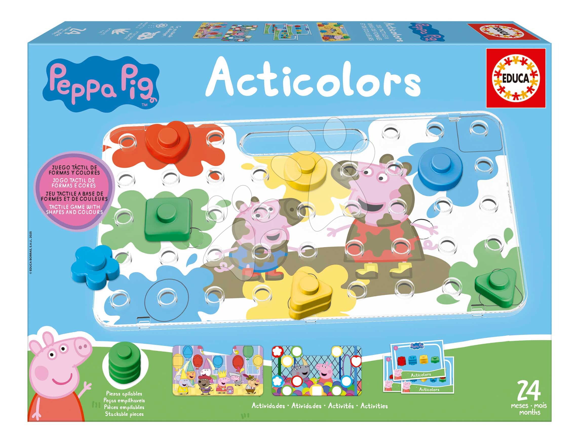 Učíme sa farby a tvary Peppa Pig Acticolors Baby Games Educa 44 vkladacích dielikov s 8 obrázkami od 24 mes