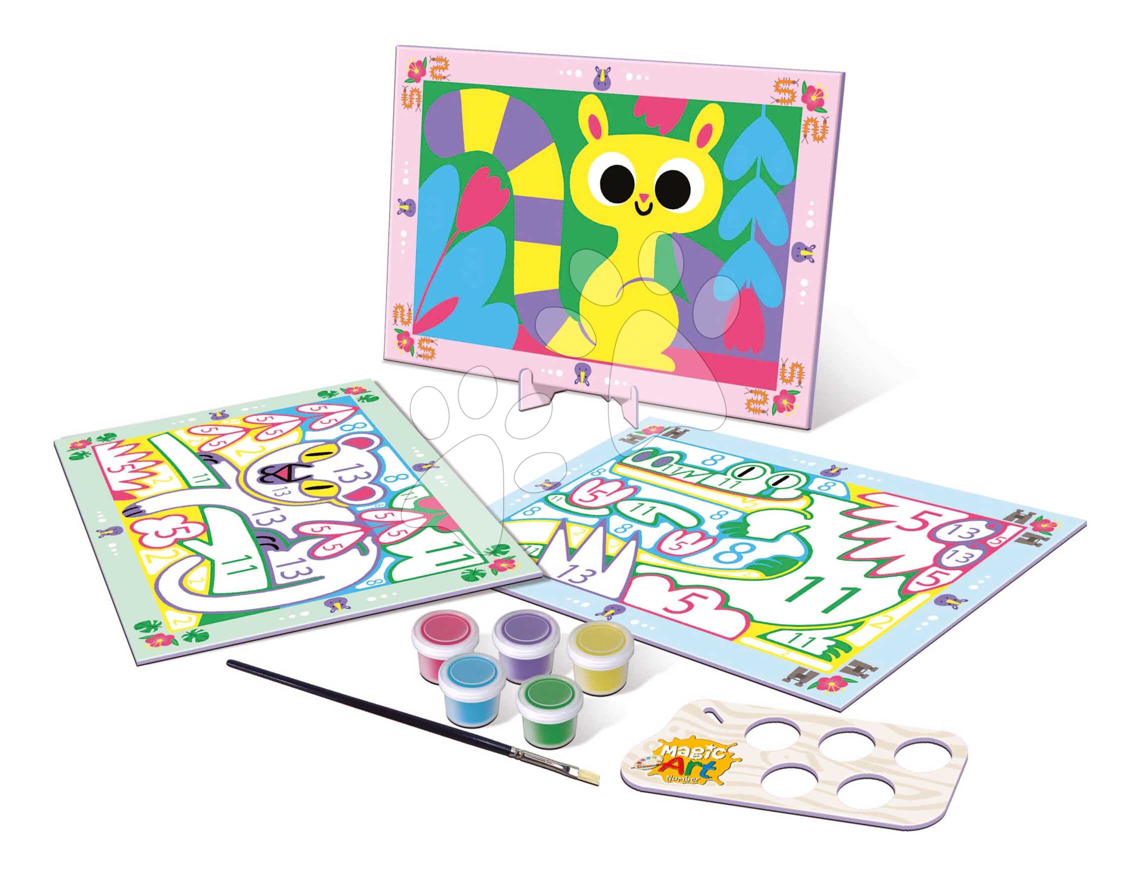 Maľovanie podľa čísiel Zvieratká Magic Art Number Animals Forest Educa 3 obrázky s 5 farbami štetcom a paletou od 4 rokov