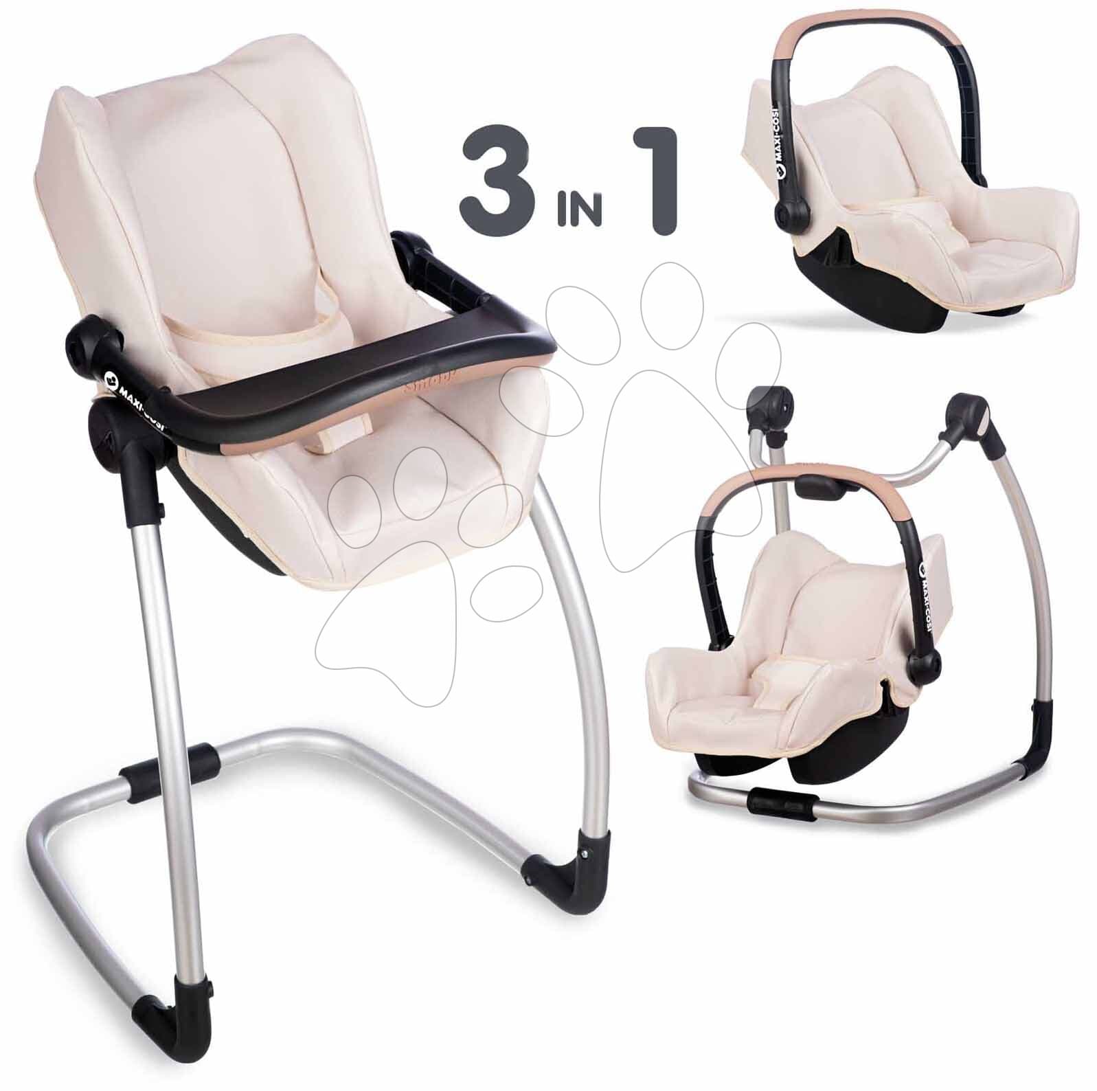 Jedálenská stolička s hojdačkou a autosedačkou Highchair Sandy Maxi Cosi&Quinny Smoby trojkombinácia s bezpečnostným pásom pre 42 cm bábiku