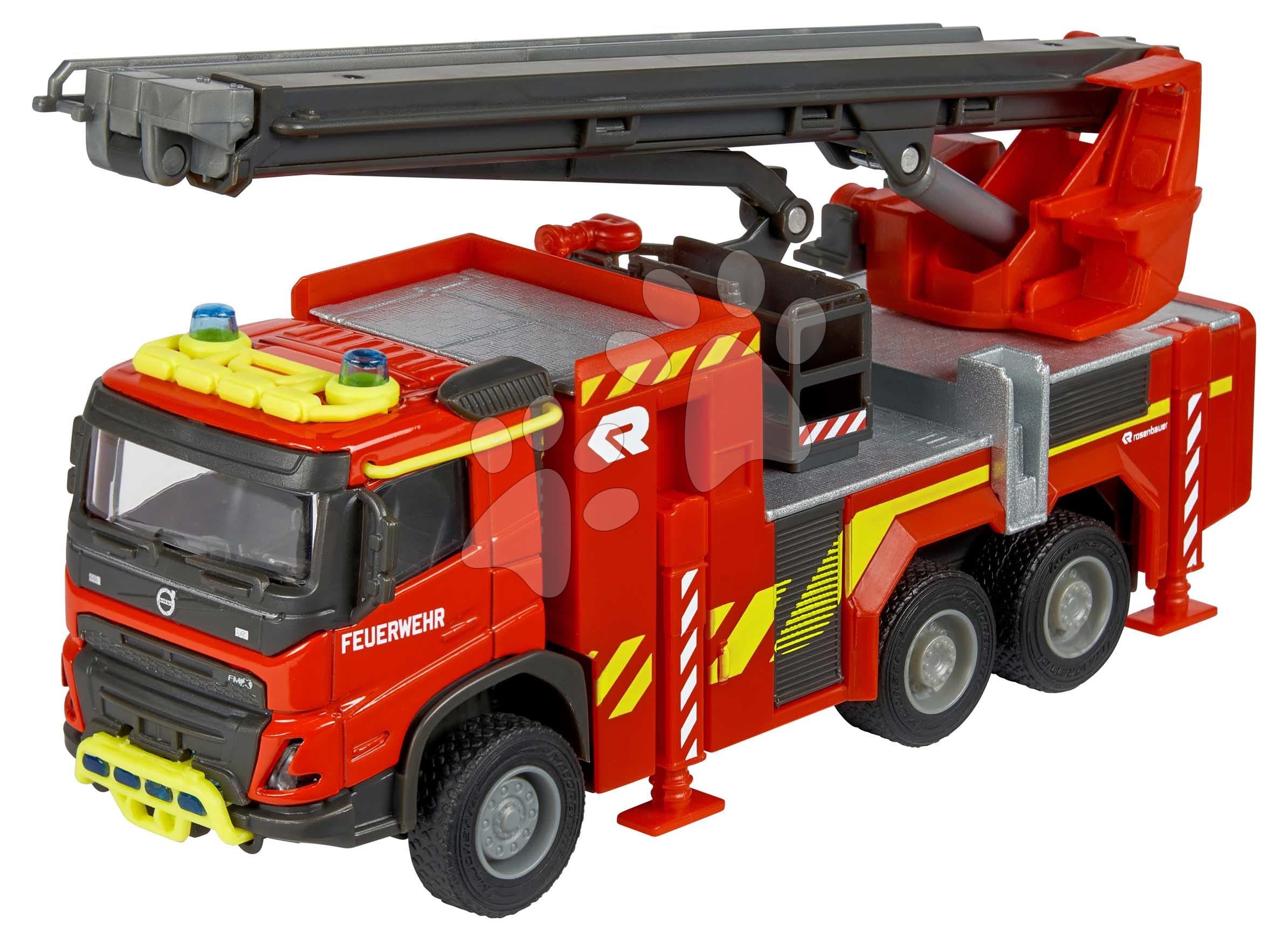 Autíčko hasičské Volvo FMX Truck Fire Engine Majorette s vysúvacou plošinou dĺžka 19 cm